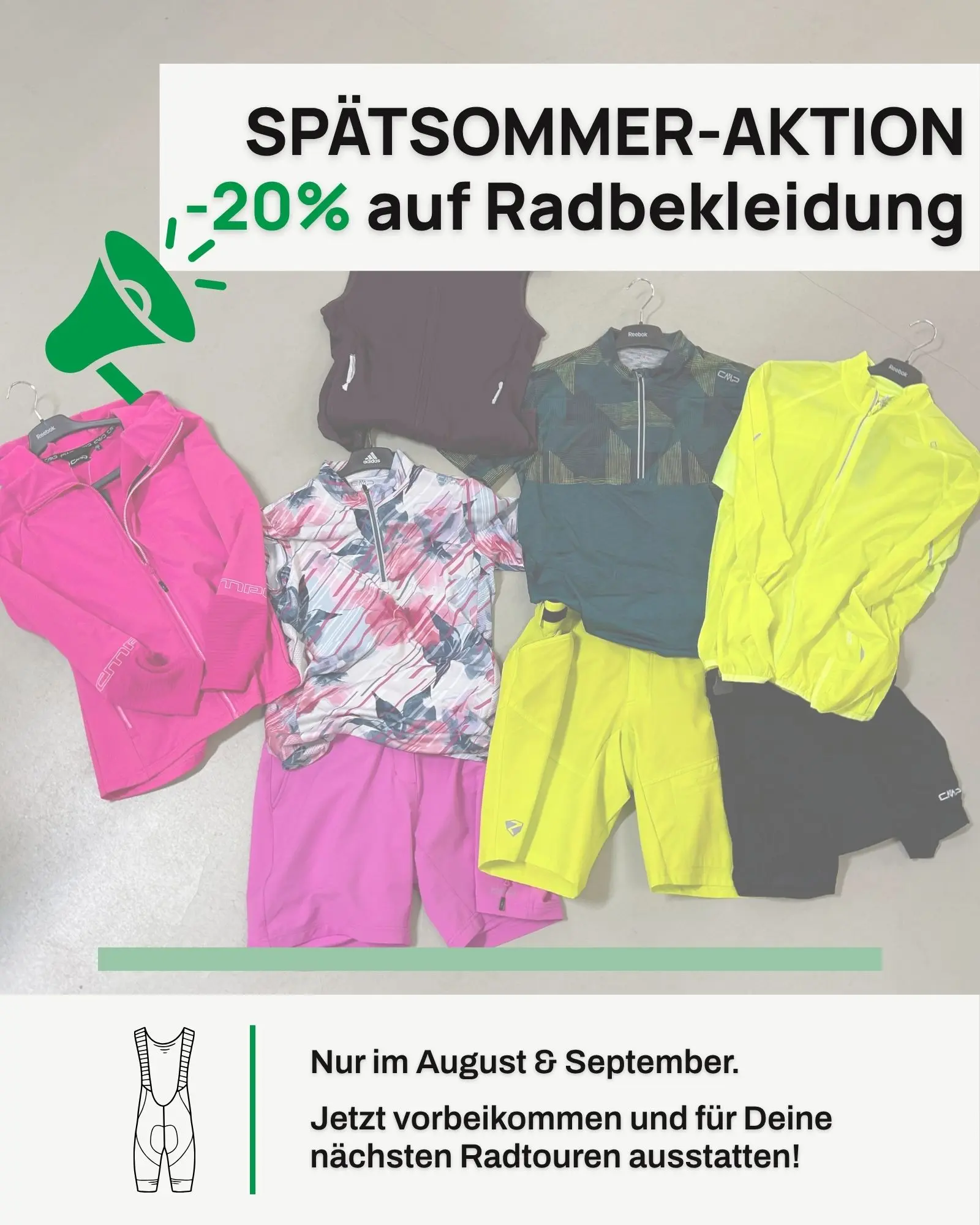 Spätsommer-Aktion: 20 Prozent auf Radbekleidung – nur im August und September im Lagerverkauf Gerlspeck
